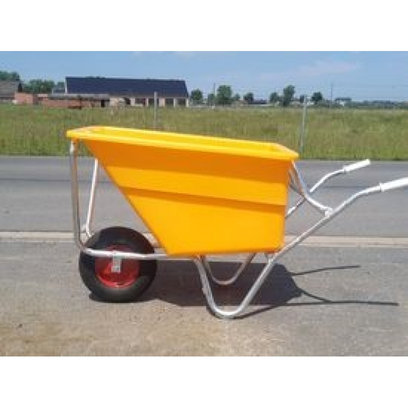 Landbouwkruiwagen 170L in veiligheidskleur geel met warm verzinkt onderstel en 1 wiel met stalen velg Agrodieren - KRUIW-21175
