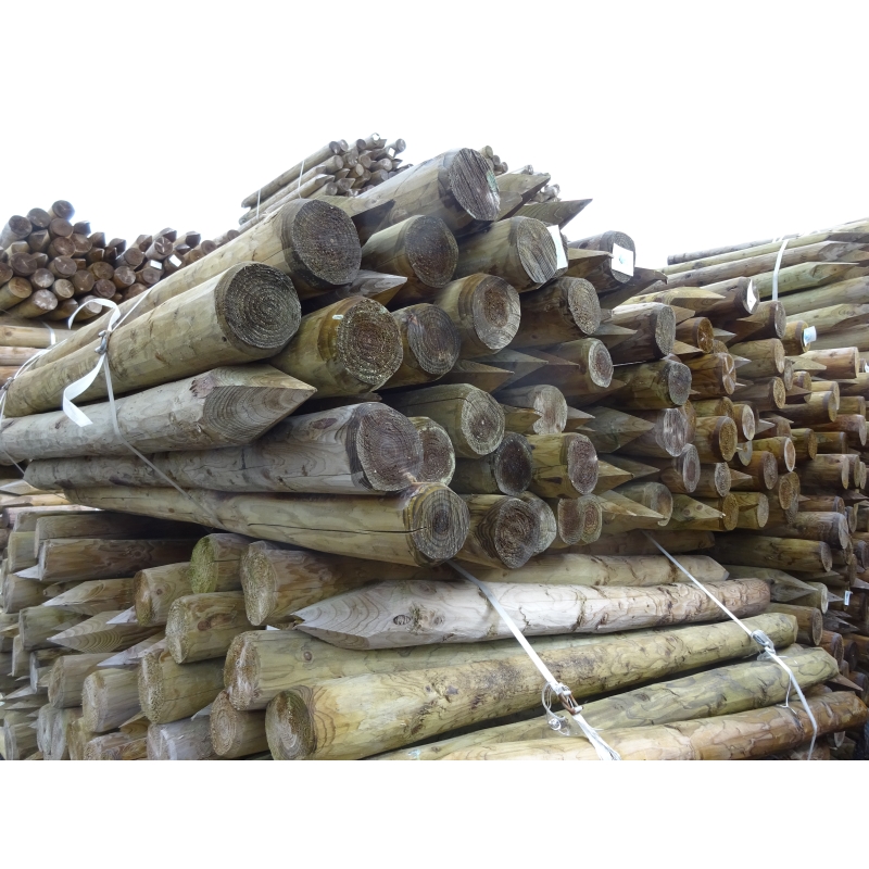 Houten paal Gepunt Ontschorst, Hoogte 250 cm Diameter 7 cm - Geimpregneerde Den - voor tuin en weide - Agrodieren - DEN-P-ONTSCH-H250-DIA7