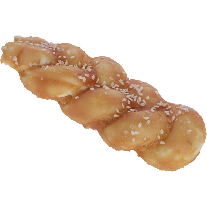 86305 - Tresse peau de b&oelig;uf ac poulet 15&nbsp;cm, 75&nbsp;g, ds pr&eacute;sentoir - KERBL - Agrodieren.be - 86305