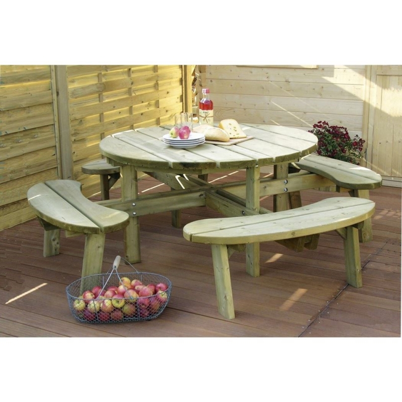 Picknicktafel in hout Rond model met 4 afzonderlijke zitbankjes geschikt voor 8 personen SOLID AGRODIEREN - SG933-SOL