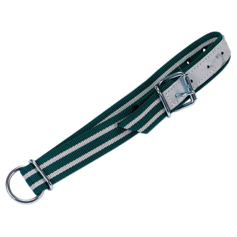 Collier 130x4cm+maillon ovale  et anneau D vert-blanc - 125306