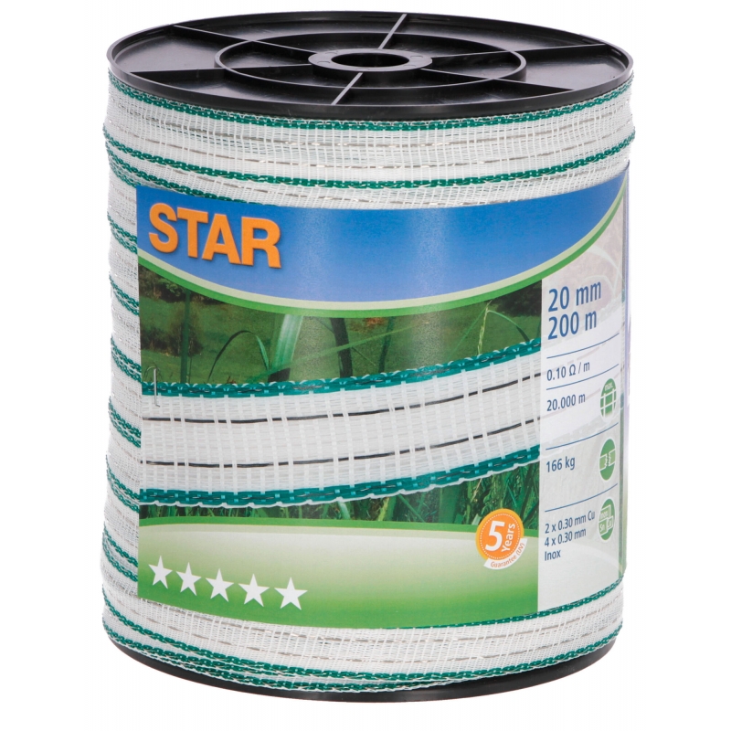 Star breed lint.,200m,20mm, Wit/groen, 2xCu 0,30+4xNi 0,30 - 441502