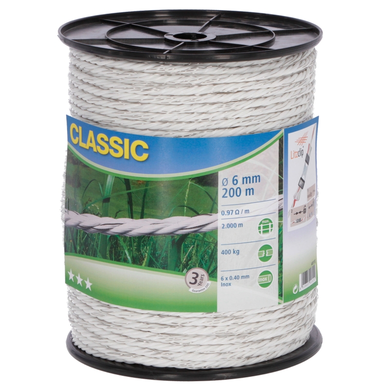 Classic afrasteringskoord, 6mm wit, 200m, 6x0,40 Niro - 449110