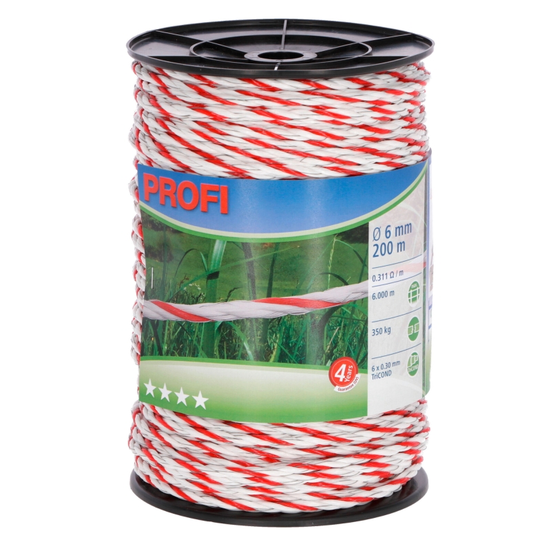 Prof. afrasteringskoord 6mm, 6x0,30 TriC, 200m, w/r - 59509