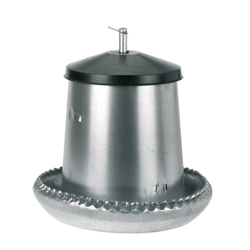 Nourrisseur tr&eacute;mie galva 18 kg avec couvecle noir - 71102-0