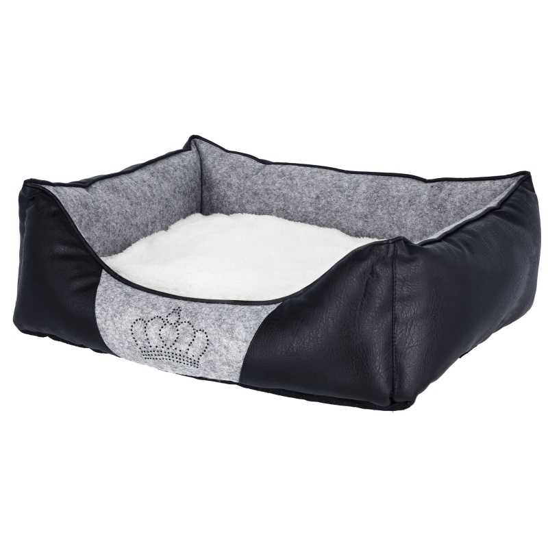 Kuschelbett Chiara 42x32x18cm, grau-schwarz mit Strasskrone - 80360