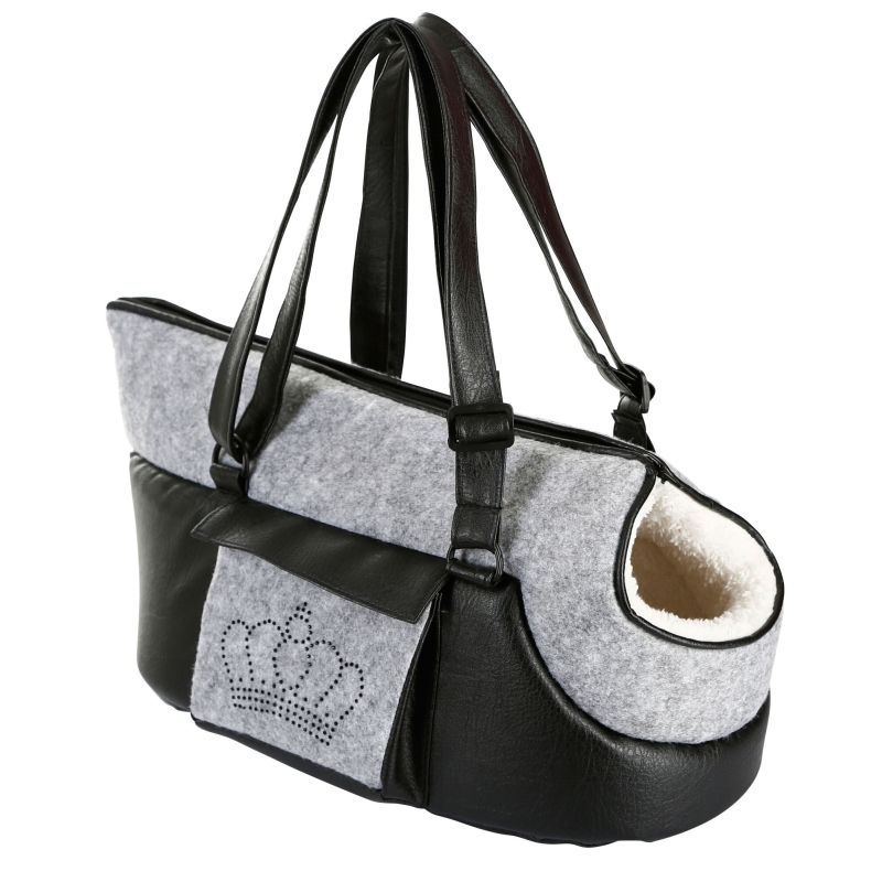 Tragetasche Chiara 40x20x21cm, grau-schwarz mit Strasskrone - 80362