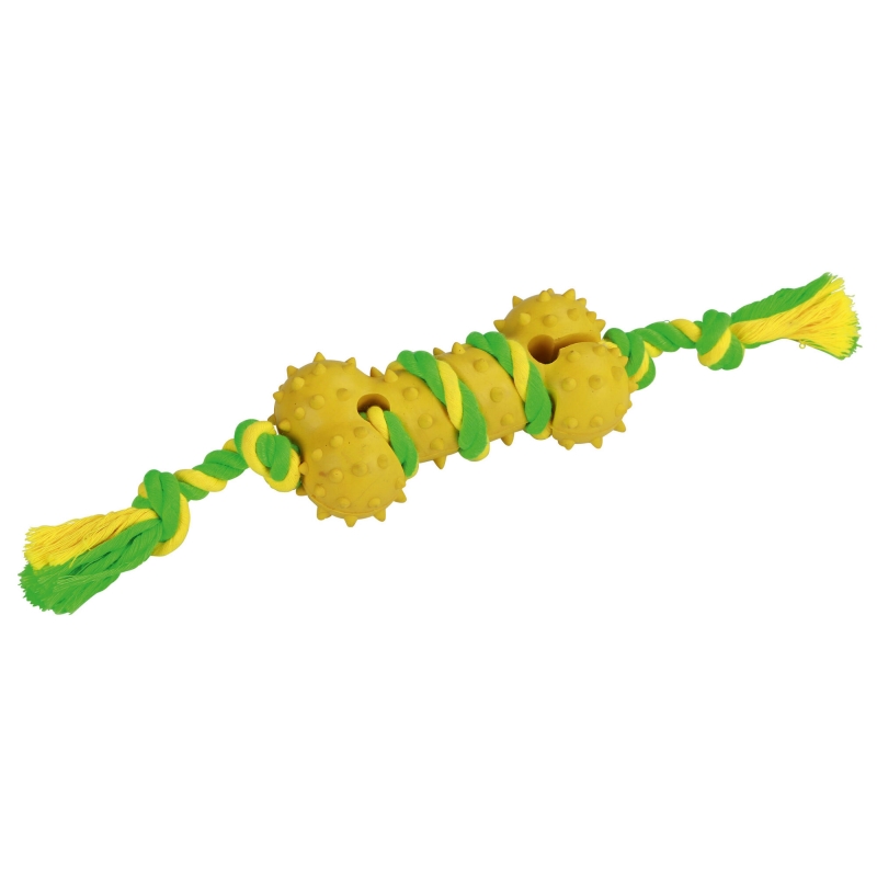 Os et sa corde en caoutchouc  et coton, vert-jaune, 30 cm - 81457