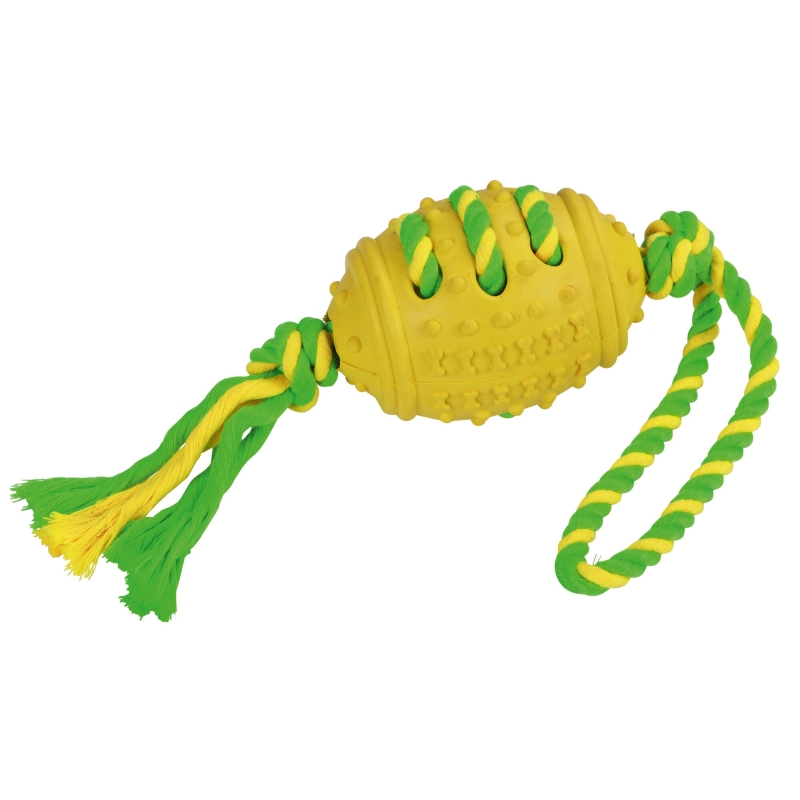 Ballon et sa corde caoutchouc  et coton, vert-jaune, 42 cm - 81458