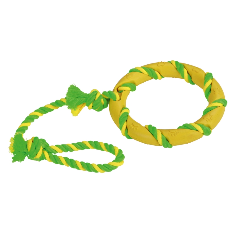 Anneau et sa corde caoutchouc et coton, vert-jaune, 47 cm - 81459