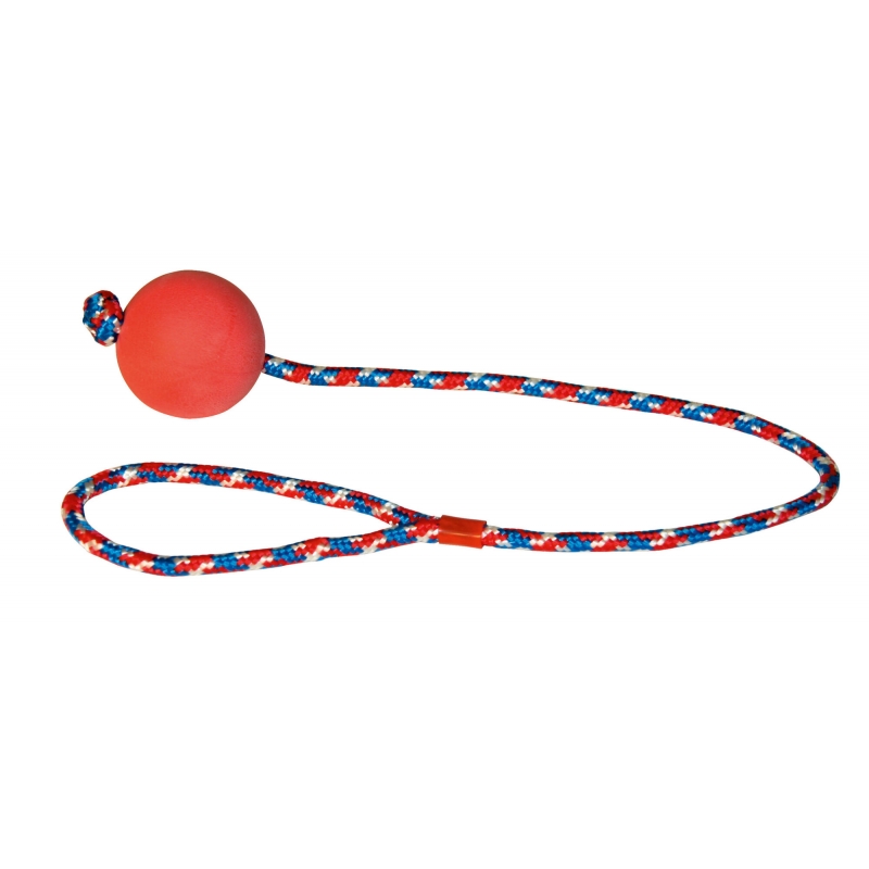 Balle avec corde en mousse ø 6 cm - coloris assortis - 83487