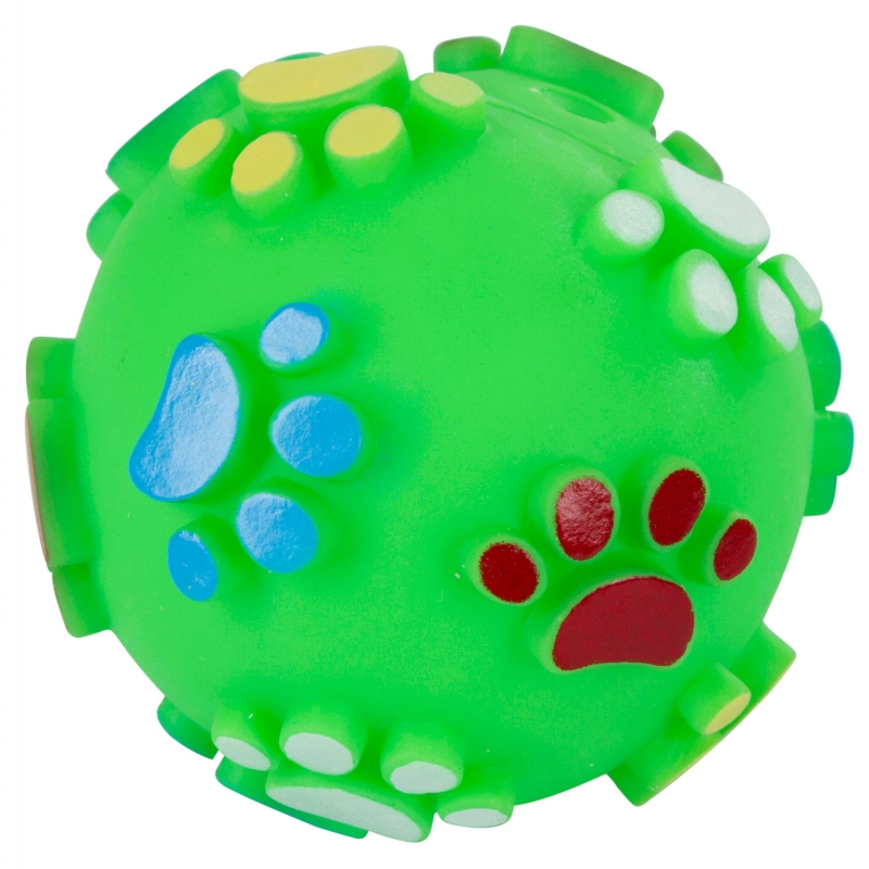 Vinyl bal met pootafdruk 7 cm, m. pieper op kleur gesorteerd - 83517