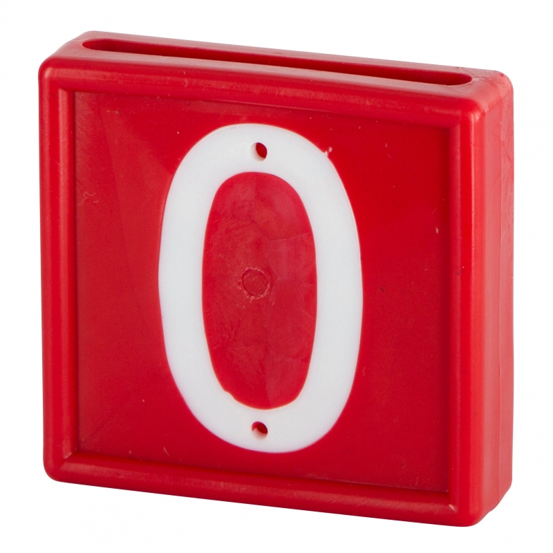 Nummerblok, 1-cijf., rood met witte nummers (cijfer 0) - 208470