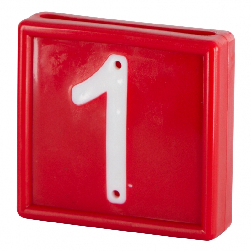 Nummerblok, 1-cijf., rood met witte nummers (cijfer 1) - 208471
