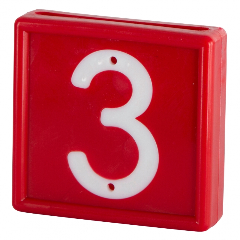 Nummerblok, 1-cijf., rood met witte nummers (cijfer 3) - 208473