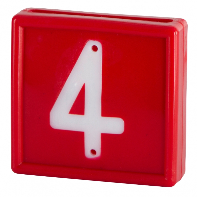 Nummerblok, 1-cijf., rood met witte nummers (cijfer 4) - 208474