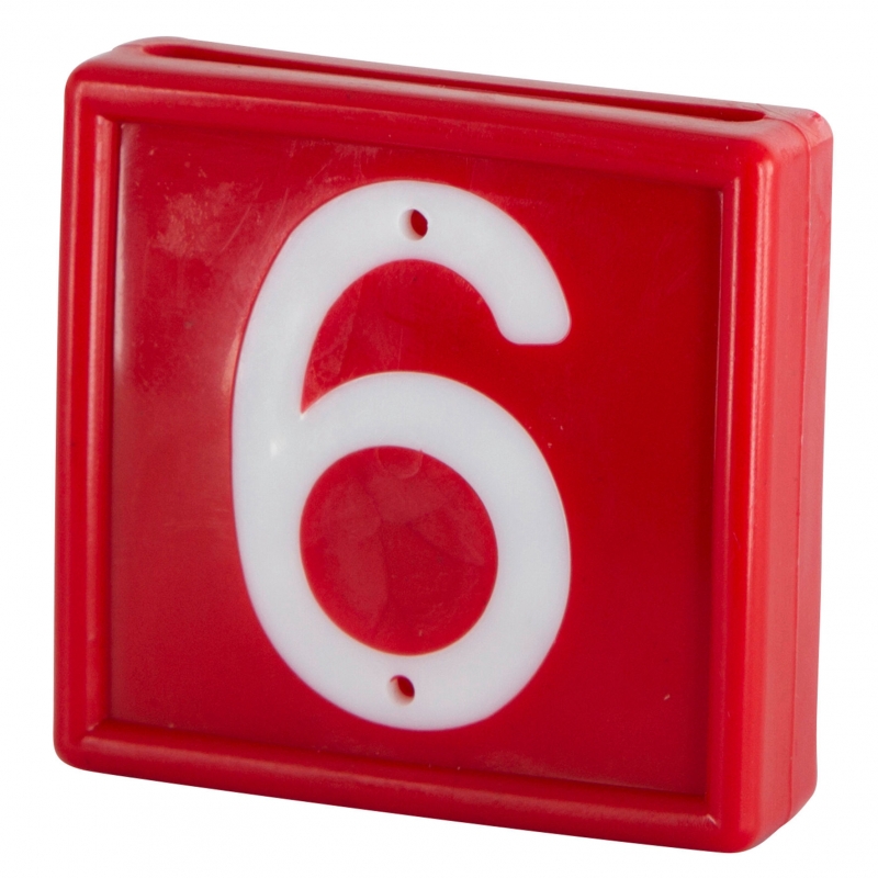Nummerblok, 1-cijf., rood met witte nummers (cijfer 9/6) - 208476