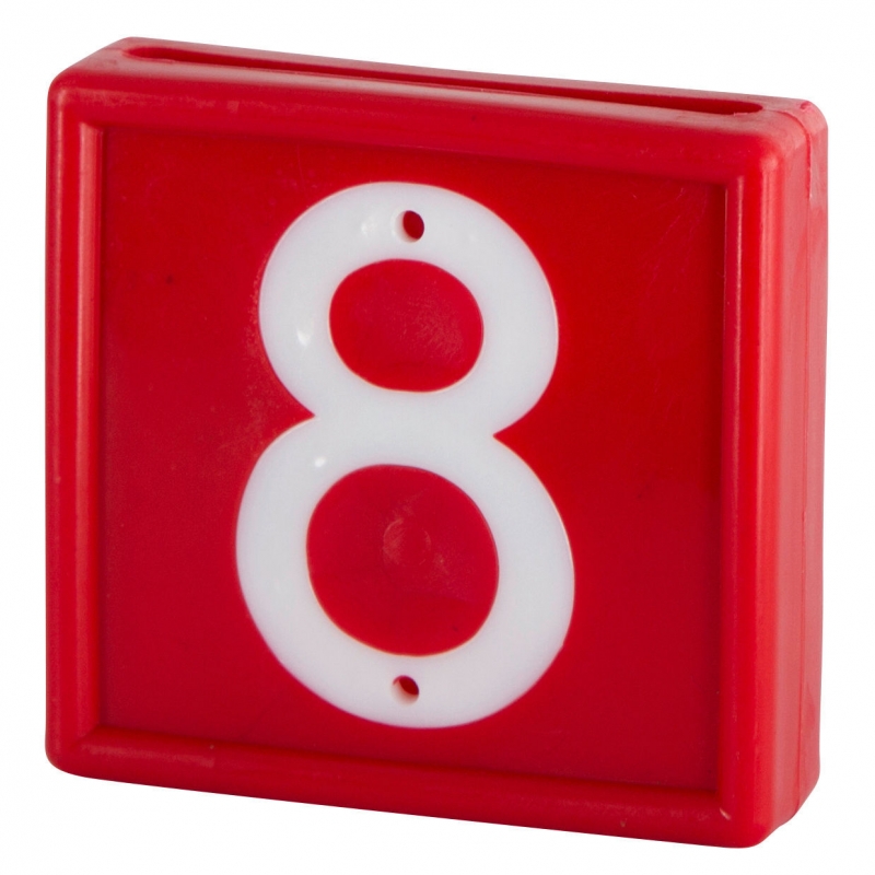 Nummerblok, 1-cijf., rood met witte nummers (cijfer 8) - 208478