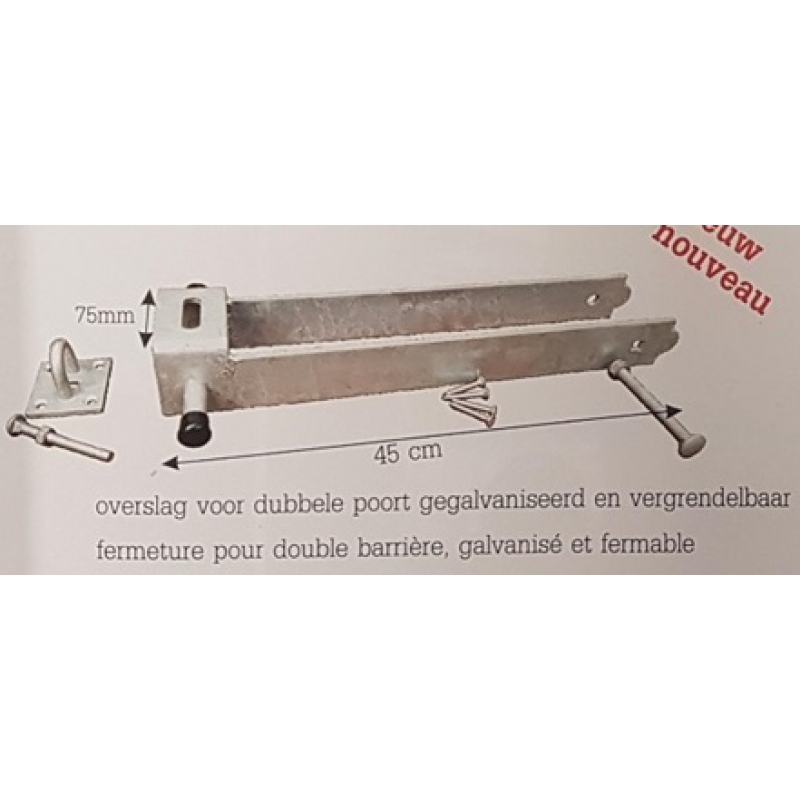 Overslag met sluiting 75mm voor houten weidepoort - OVERSLAG-SLUITING-75