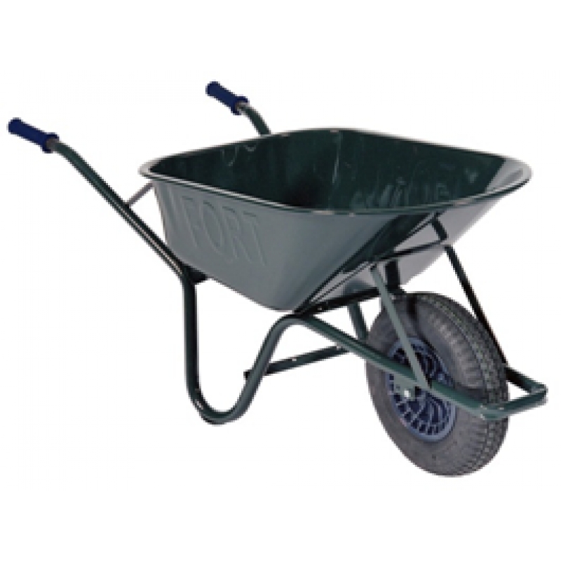 Kruiwagen gelakt 85liter extra zware bouw bodem en neusplaat uit &eacute;&eacute;n geheel rond ijzer 10mm in de neus met stalen velg en luchtbandwiel 2ply - KRUIW-67020
