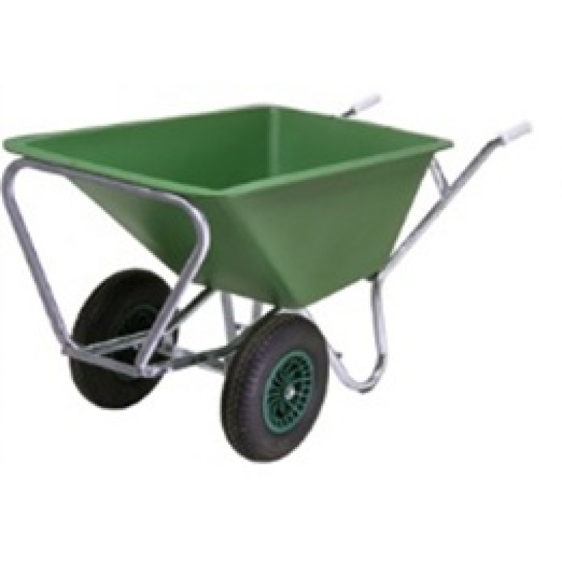 kruiwagen kunststof bak 160liter verzinkt onderstel dubbele wielen  kunststof velg met luchtbandwielen 4ply - KRUIW-20287
