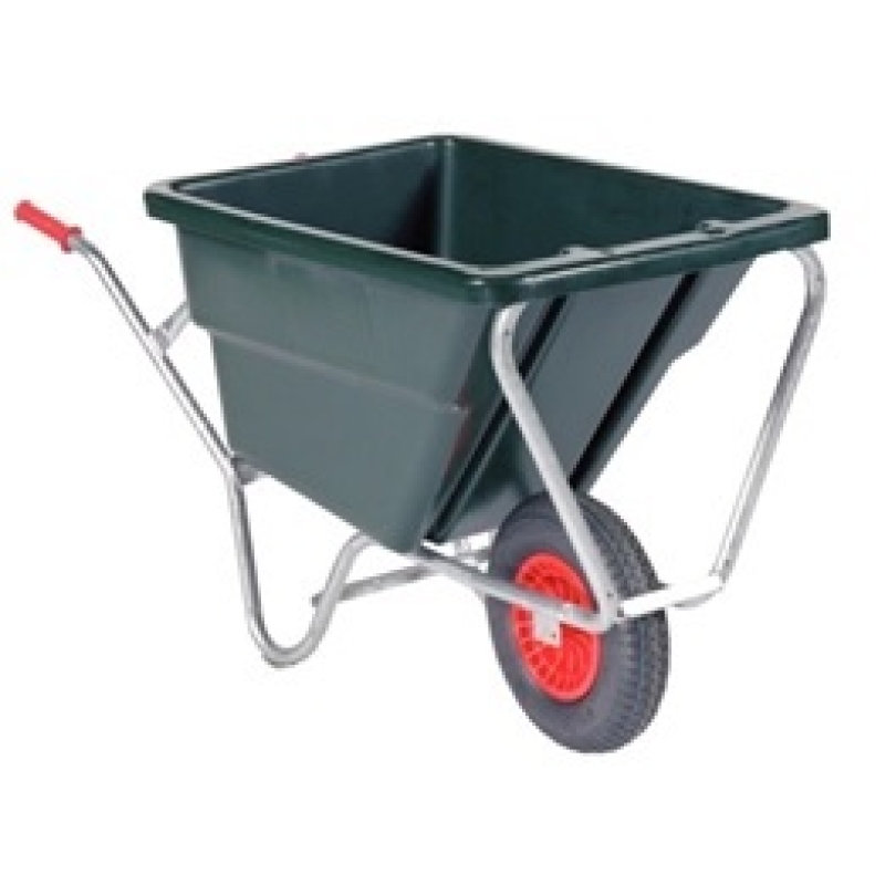 kruiwagen kunststof bak 170liter verzinkt onderstel stalen velg met geel anti lek polyurethaan wiel  - KRUIW-21171RB