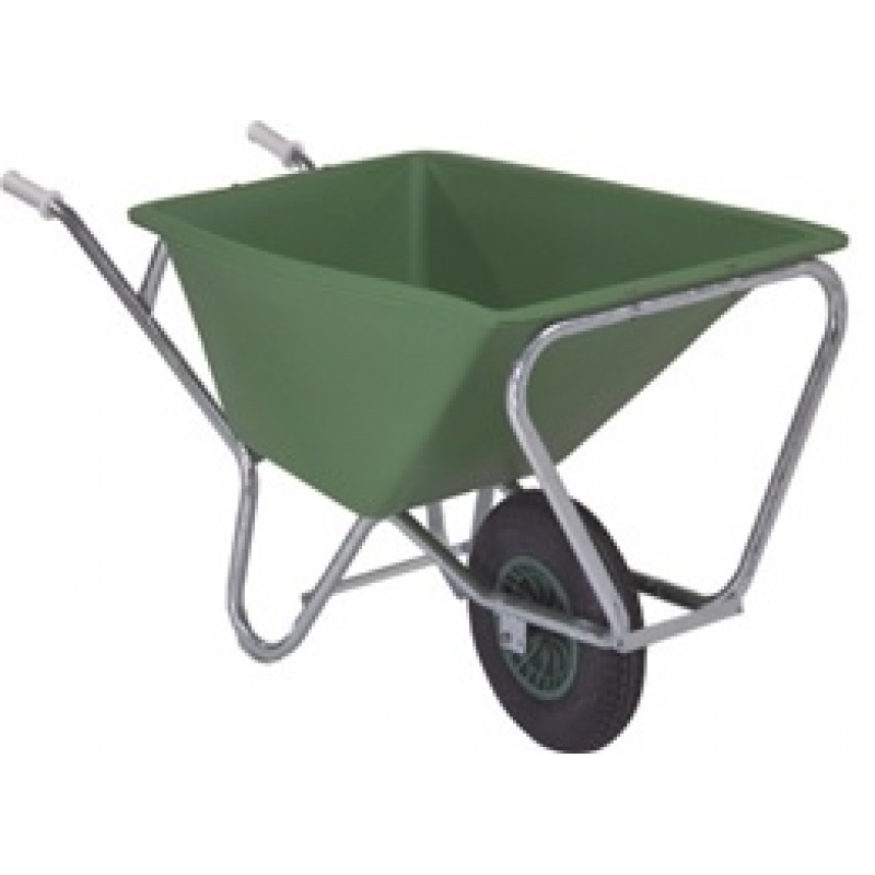 kruiwagen kunststof bak 160liter verzinkt onderstel stalen velg en geel anti lek polyurethaan wiel - KRUIW-20214RB