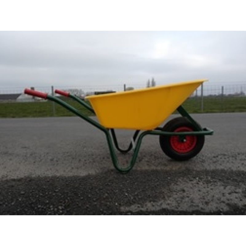 Kruiwagen met kunststoffen bak 100L en gelakt onderstel - stalen velg met nooit meer lek polyurethaan wiel - KRUIW-0107DRB